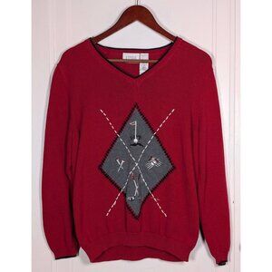 VTG Liz Claiborne Embroidered Golf Sweater Women’s Size Large LizGolf Clubs  Red